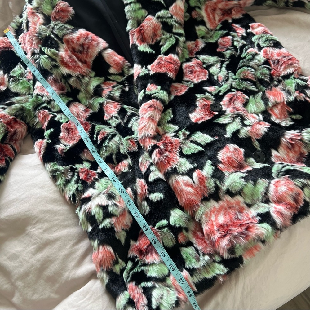 NWOT! The Kooples Neon Rose Floral-Print Faux-Fur Coat - Picture 12 of 13